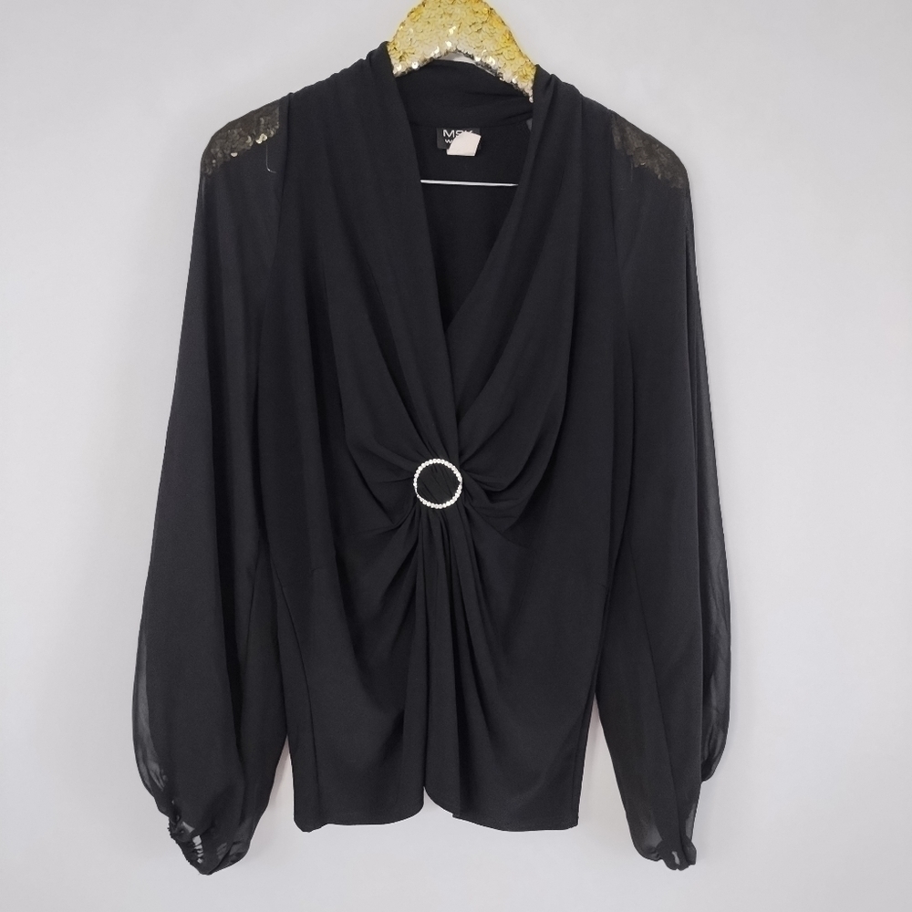 Vintage Y2K MSK Women's Plus Size Black Sheer Sleeves Dressy Top sz 1X Elevated
